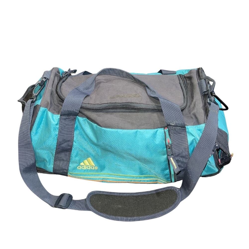 Adidas Teal Gray Duffel Gym Bag Workout Exercise Athletic Sporty Travel